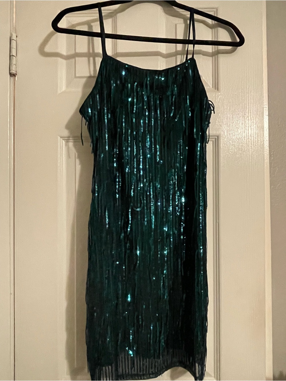 Emerald Green Sequin Fringe Slip Dress